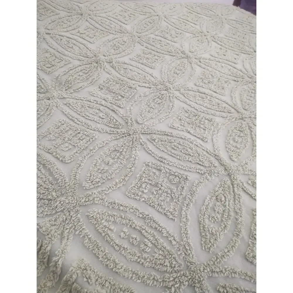 Green Chenille Bedspread Queen/ King Cottagecore Boho cotton India 120 x 107